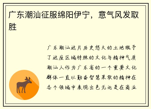 广东潮汕征服绵阳伊宁，意气风发取胜