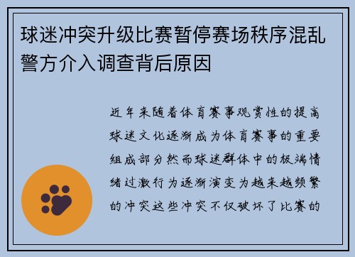 球迷冲突升级比赛暂停赛场秩序混乱警方介入调查背后原因