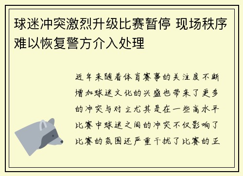 球迷冲突激烈升级比赛暂停 现场秩序难以恢复警方介入处理
